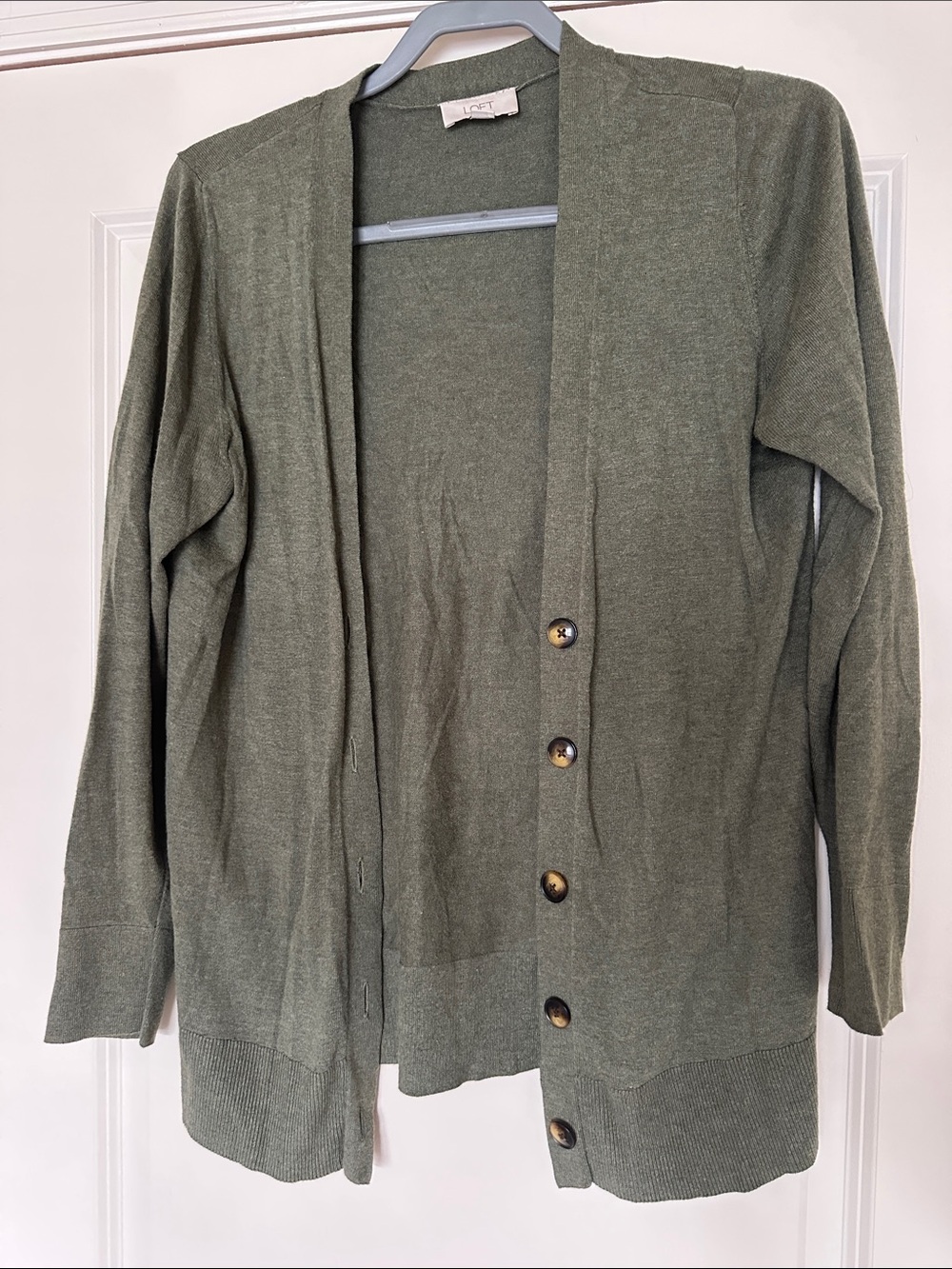 LOFT Olive Green Button-Front Lightweight Cardigan